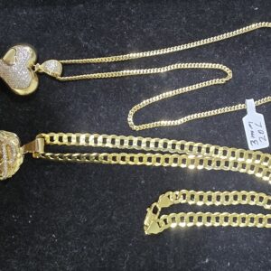 Solid Corte Brillo 8mmx22 Cristo + Cuban Link 3mmx20 Corazon 10K