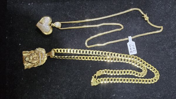 Solid Corte Brillo 8mmx22 Cristo + Cuban Link 3mmx20 Corazon 10K