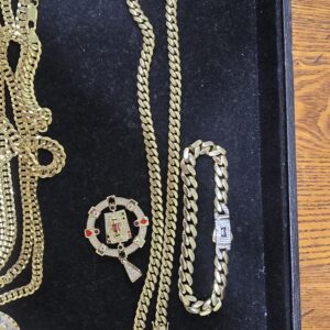 Cuban link 6mmx22 10K Dije Cartas + Manilla Monaco 10K 8mm